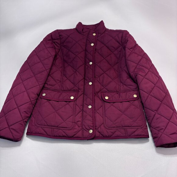 J Crew Quilted Field Jacket Women's Burgundy Maroon Red Size Medium Brass snaps - Picture 1 of 8